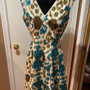 Jones of New York tribal print womens v neck Fit & Flare Size 8 /knee length